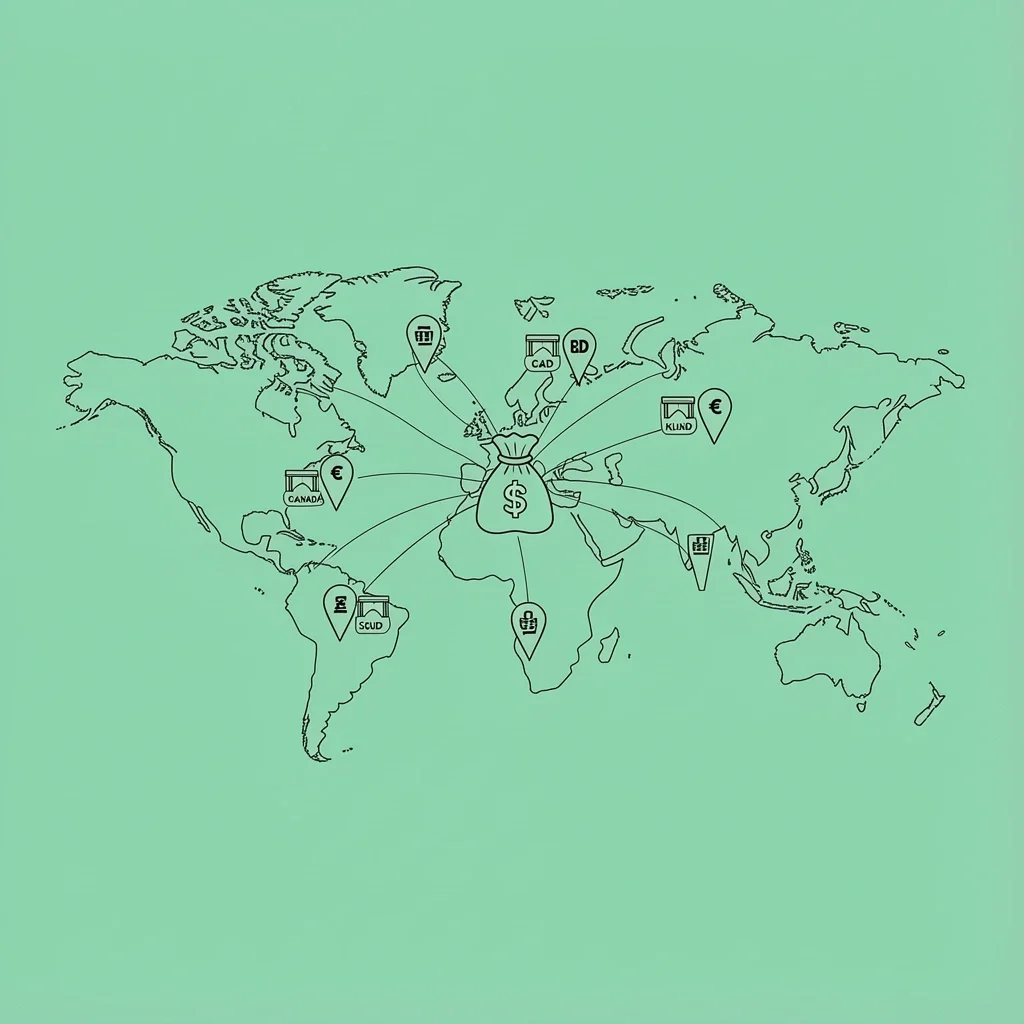 International Wedding Band Cost Map Line art world map showing wedding band cost benchmarks for Canada, UK, Ireland, Australia, and Scotland on mint green background
