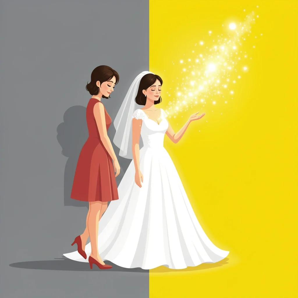 Maid of honor steps into shadow while bride receives joyful attention symbolizing selflessness