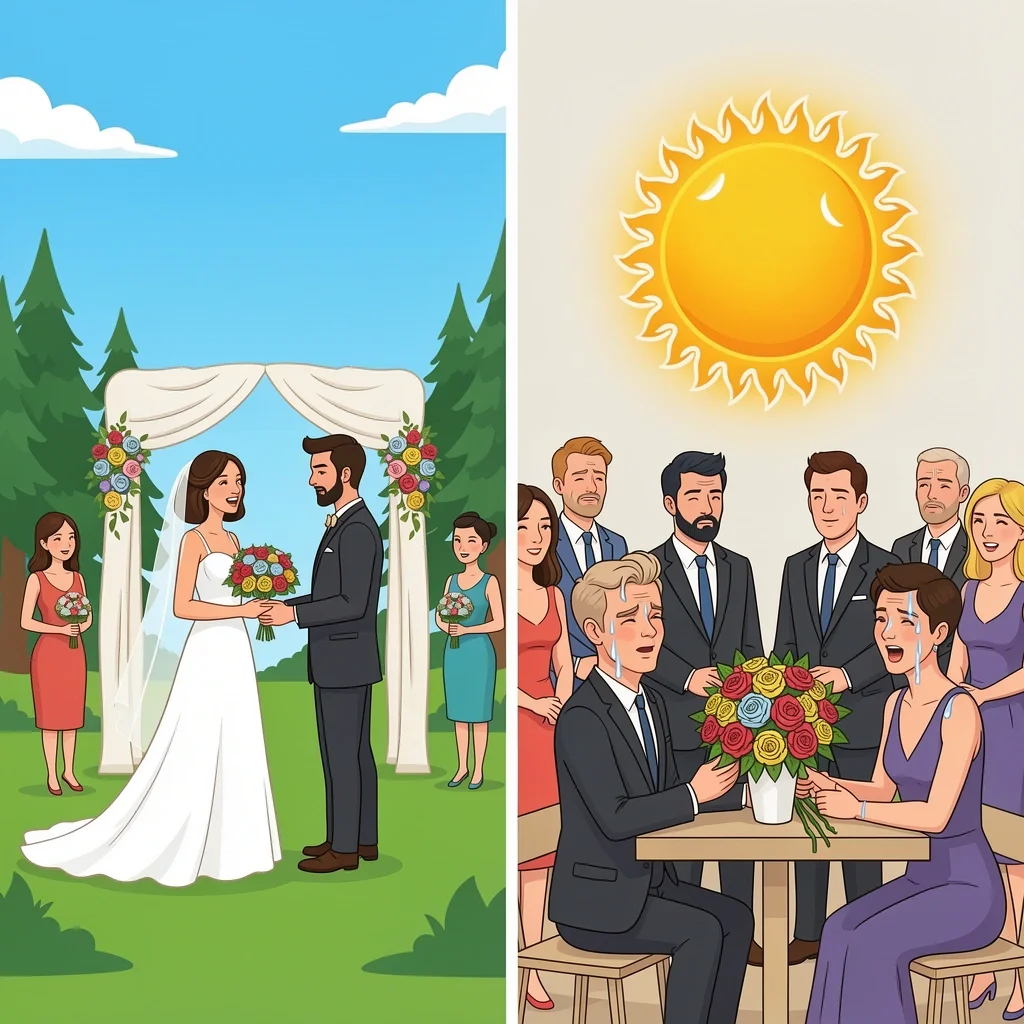 June Wedding Climate Reality Comparison of June wedding in Pacific Northwest vs Texas showing extreme weather difference