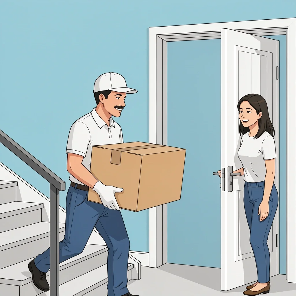 White Glove Delivery Service White glove delivery person carrying furniture box up stairs to customer
