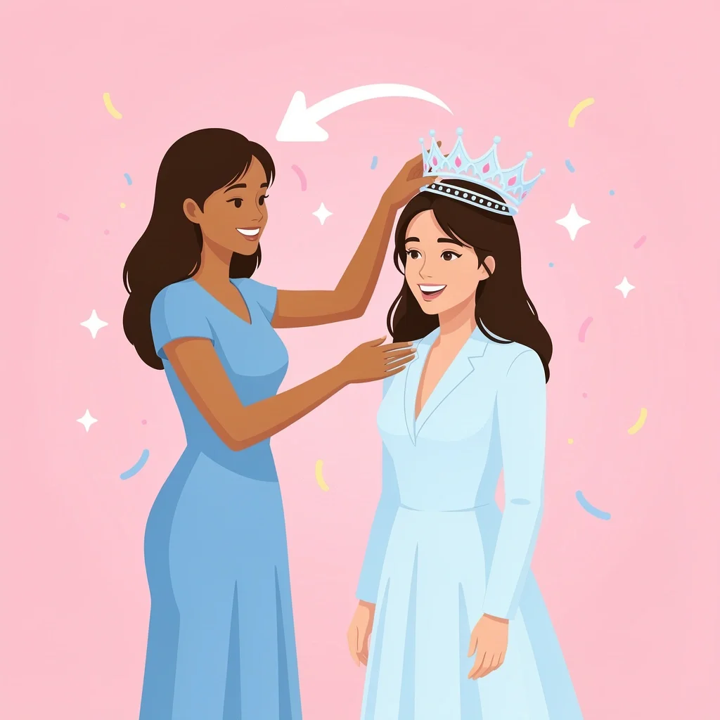 Best friend placing a crown on the maid of honor as a symbol of her special role