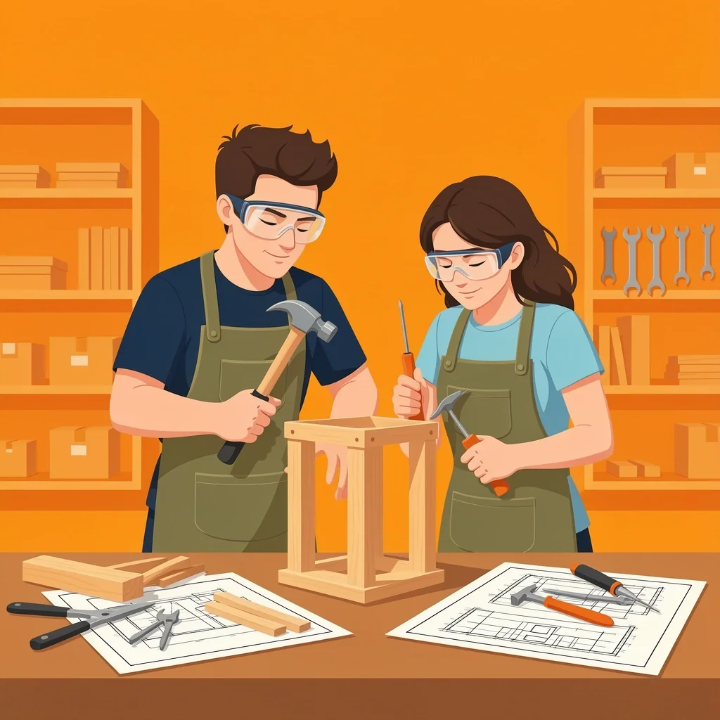 Adventurous Couples Makerspace Date Couple building a project together at a makerspace workshop date