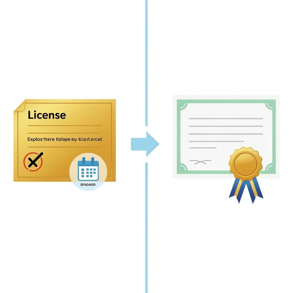 Visual comparison of marriage license as permit and marriage certificate as permanent record