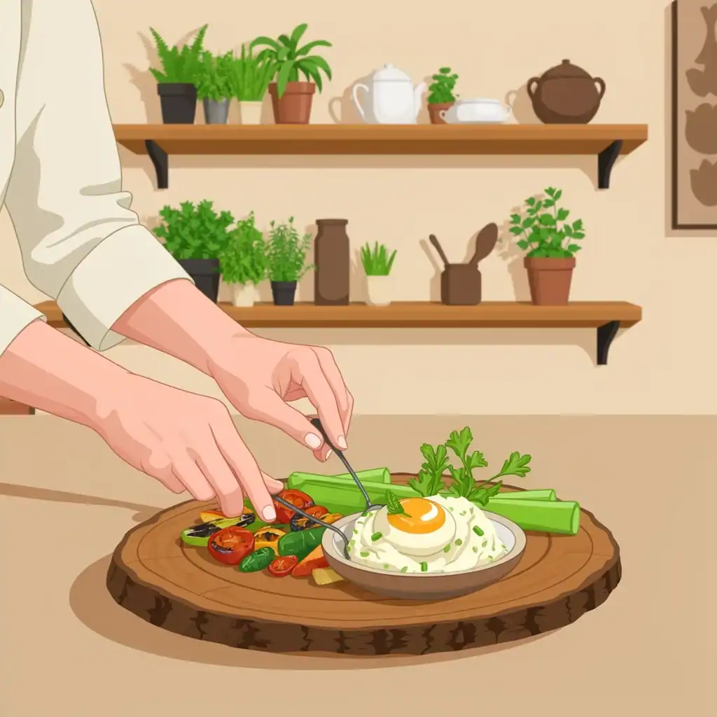 Miller Union Farm Egg Dish Chef plating farm-fresh vegetables and the signature farm egg dish at Miller Union