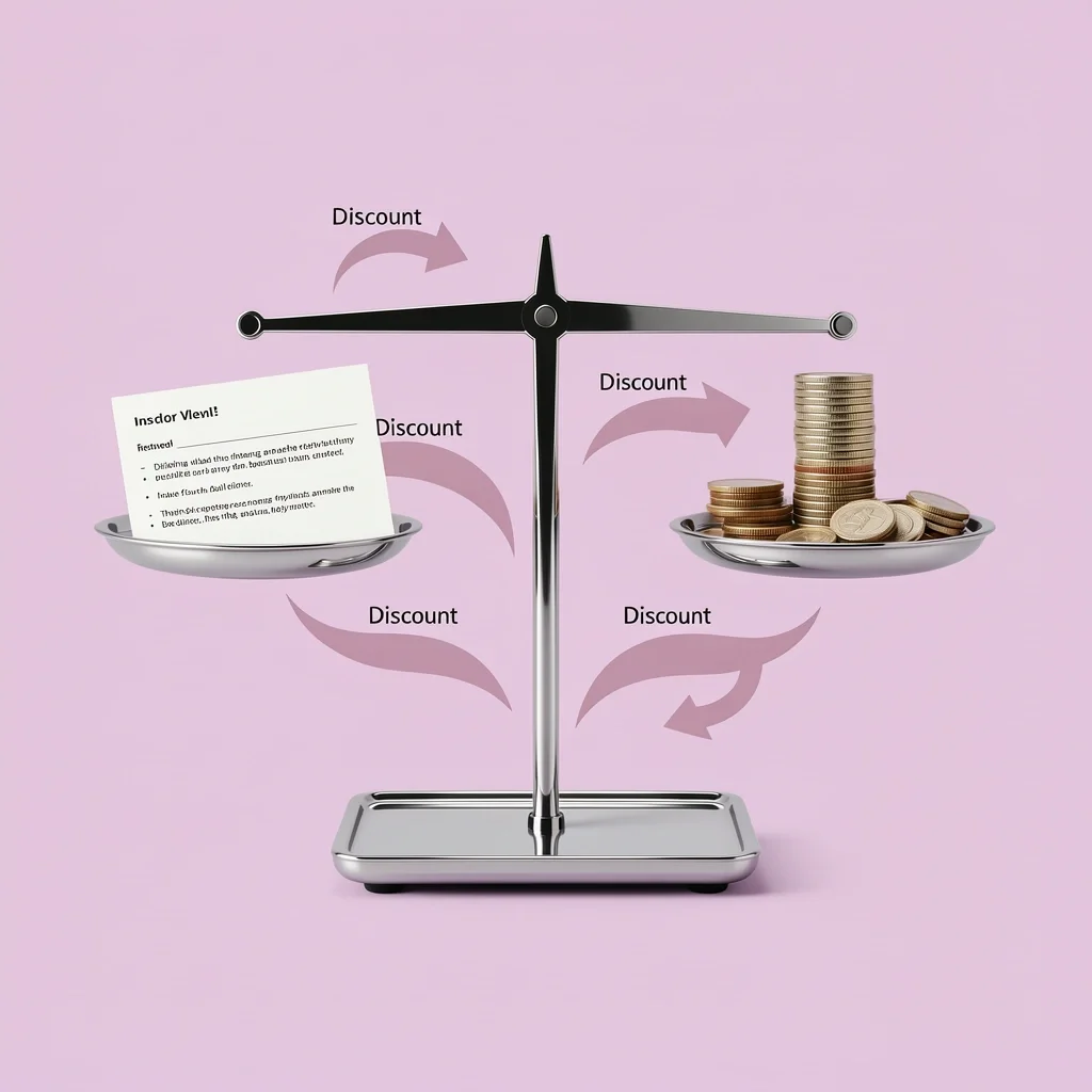 Minted Pricing Value Visual metaphor of pricing with a scale balancing an invitation and coins