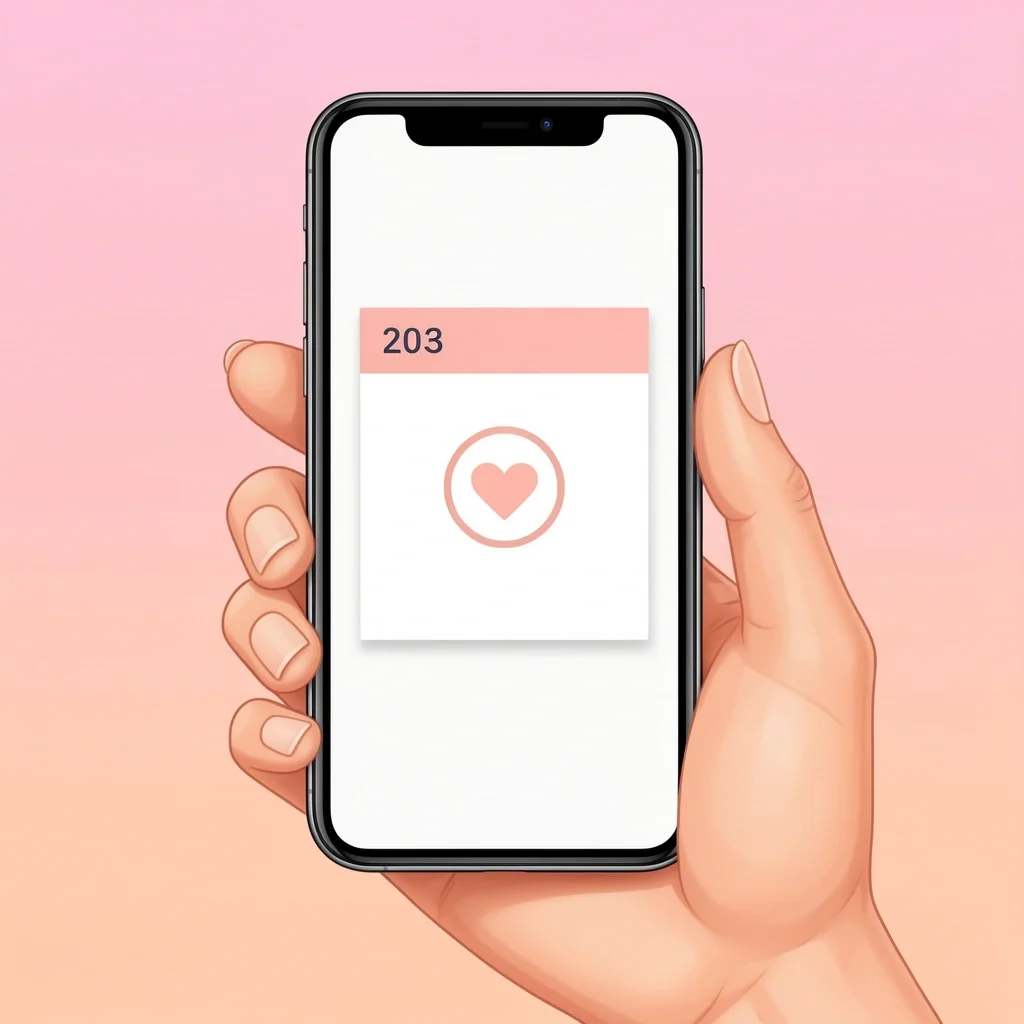 A hand holding a smartphone displaying a digital save-the-date with a circled date and heart icon on a pastel gradient background