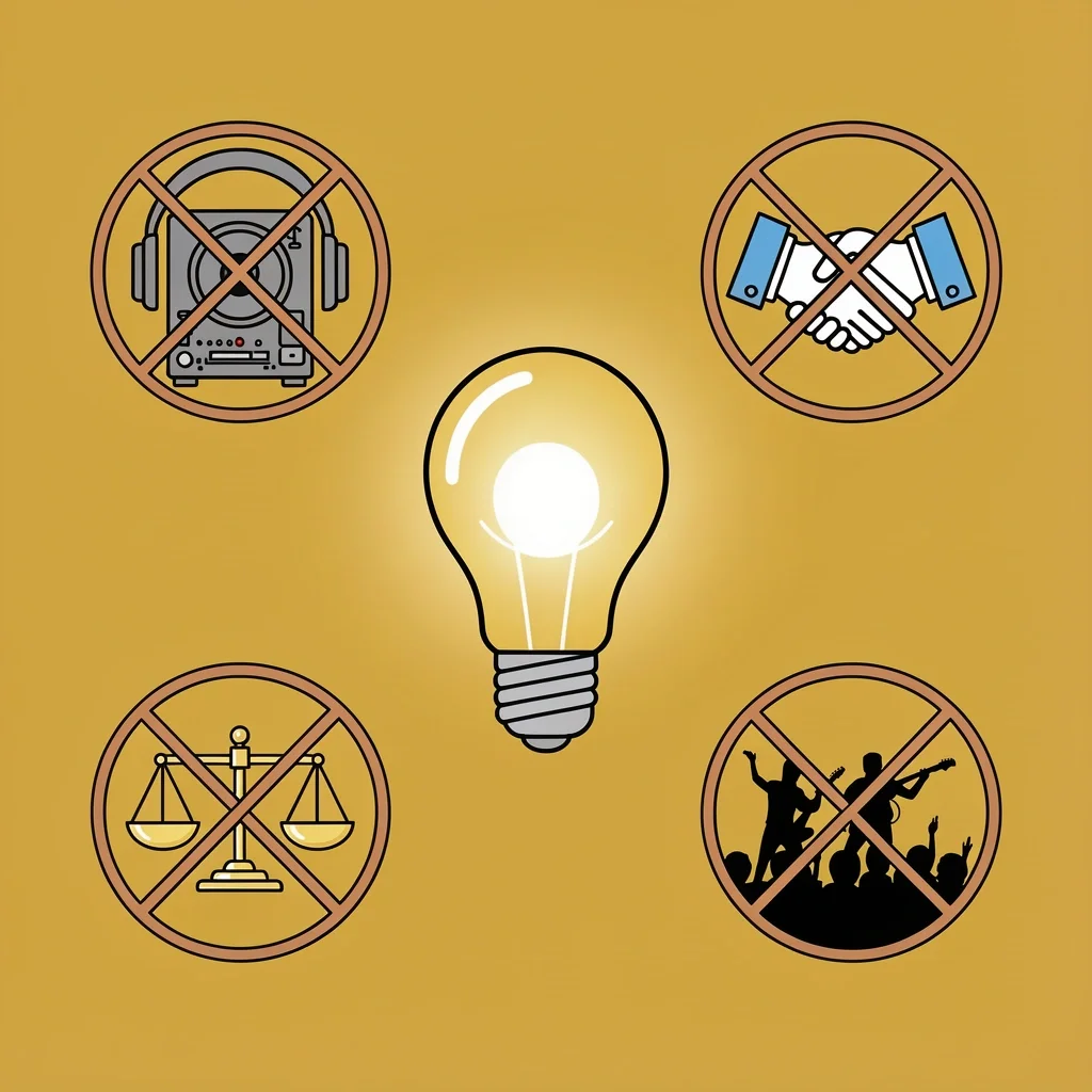 Wedding Band Cost Myths Debunked Vector illustration debunking four common myths about wedding band costs for music and rings on yellow gold background