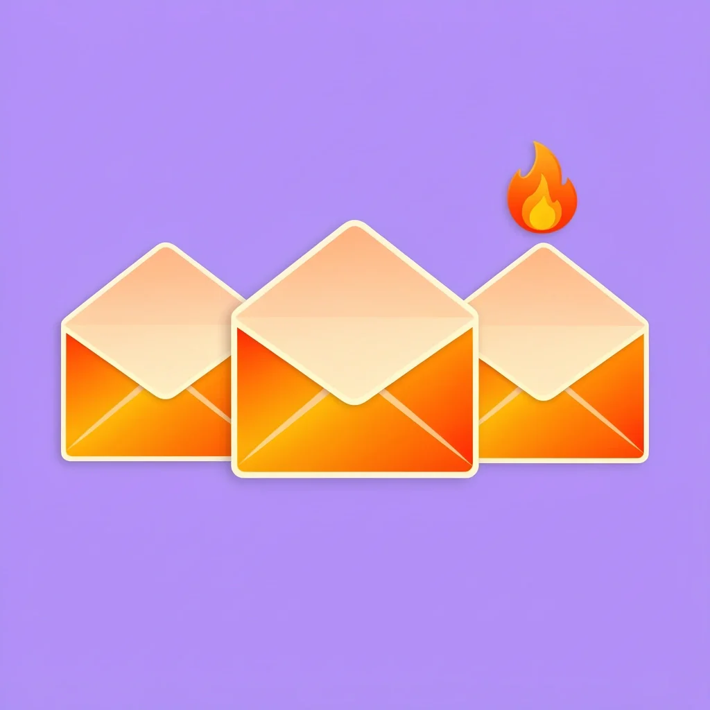 Three envelopes increasing in size and color for RSVP nudge sequence