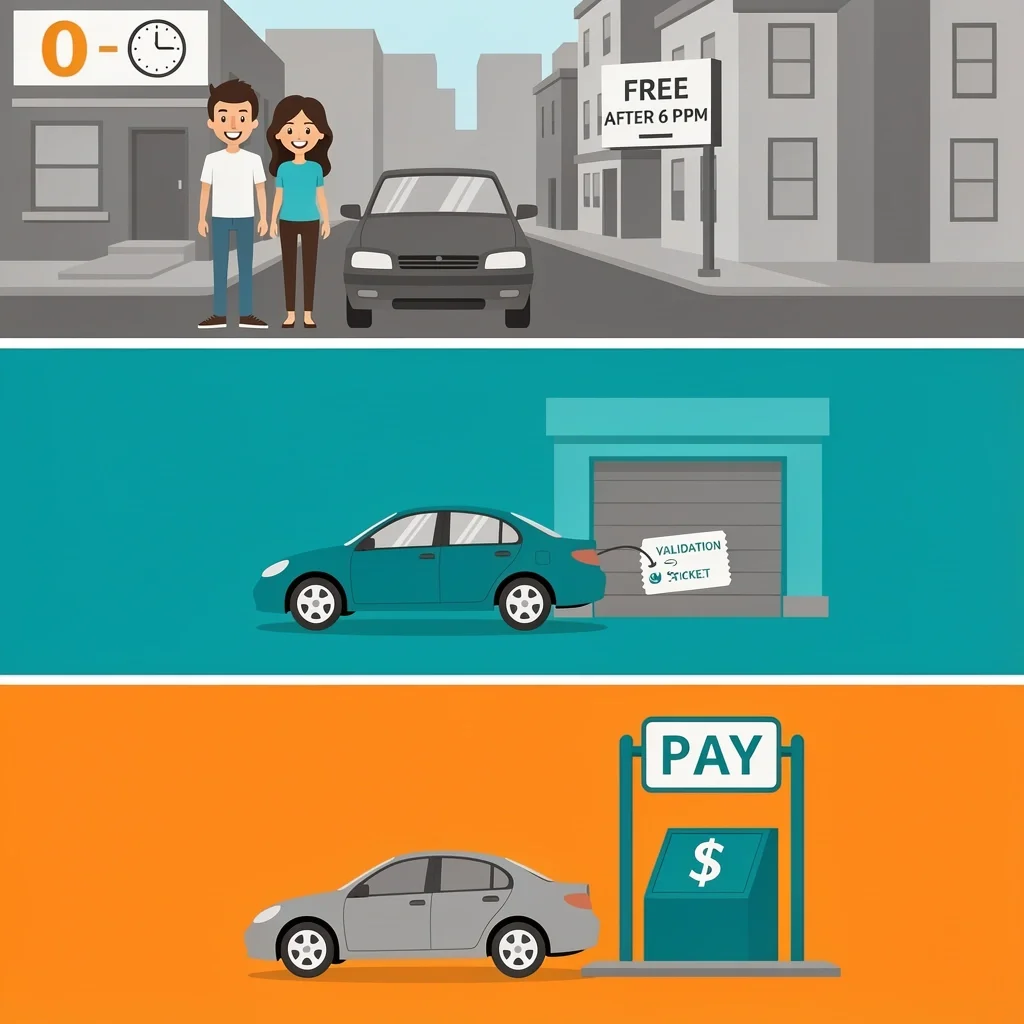 Indianapolis Date Night Parking Tips Three parking scenarios for Indianapolis neighborhoods: free street parking on Mass Ave, validated garage at Bottleworks, and paid lot in Broad Ripple