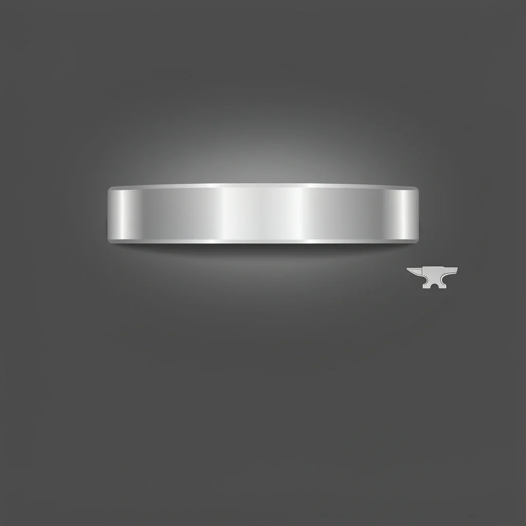 Platinum Wedding Ring Durability A thick platinum wedding band on a dark gray background with an anvil icon symbolizing strength.