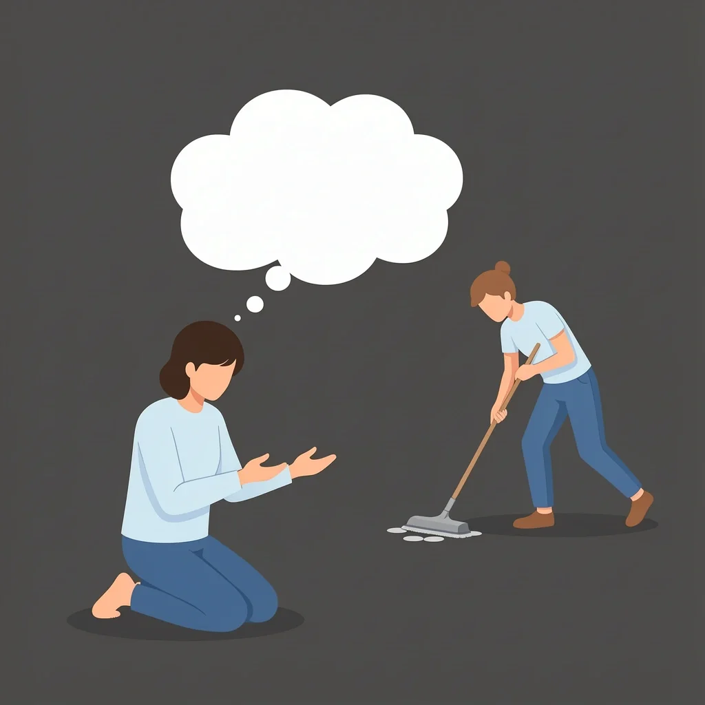 A person praying while another actively works, showing the need for both prayer and action
