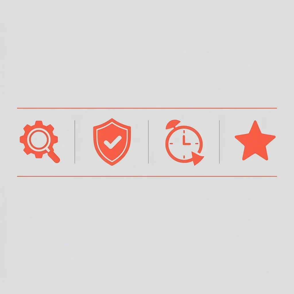 Gift Quality Verification Checklist Vector icons representing quality verification steps: durability, return policy, reviews, and craftsmanship