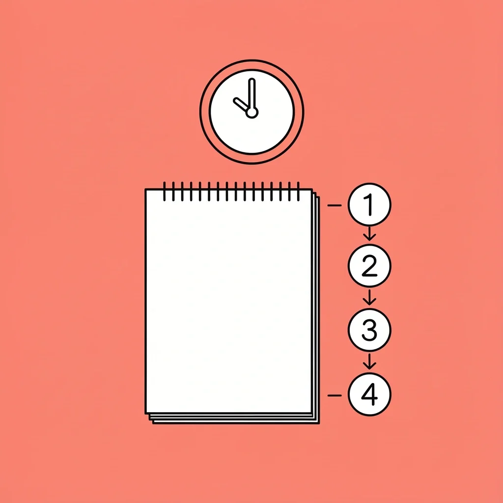 Five-Minute Christmas Budget Calculation A notepad and pencil with a clock icon and four numbered steps representing a quick five-minute Christmas budget calculation method.