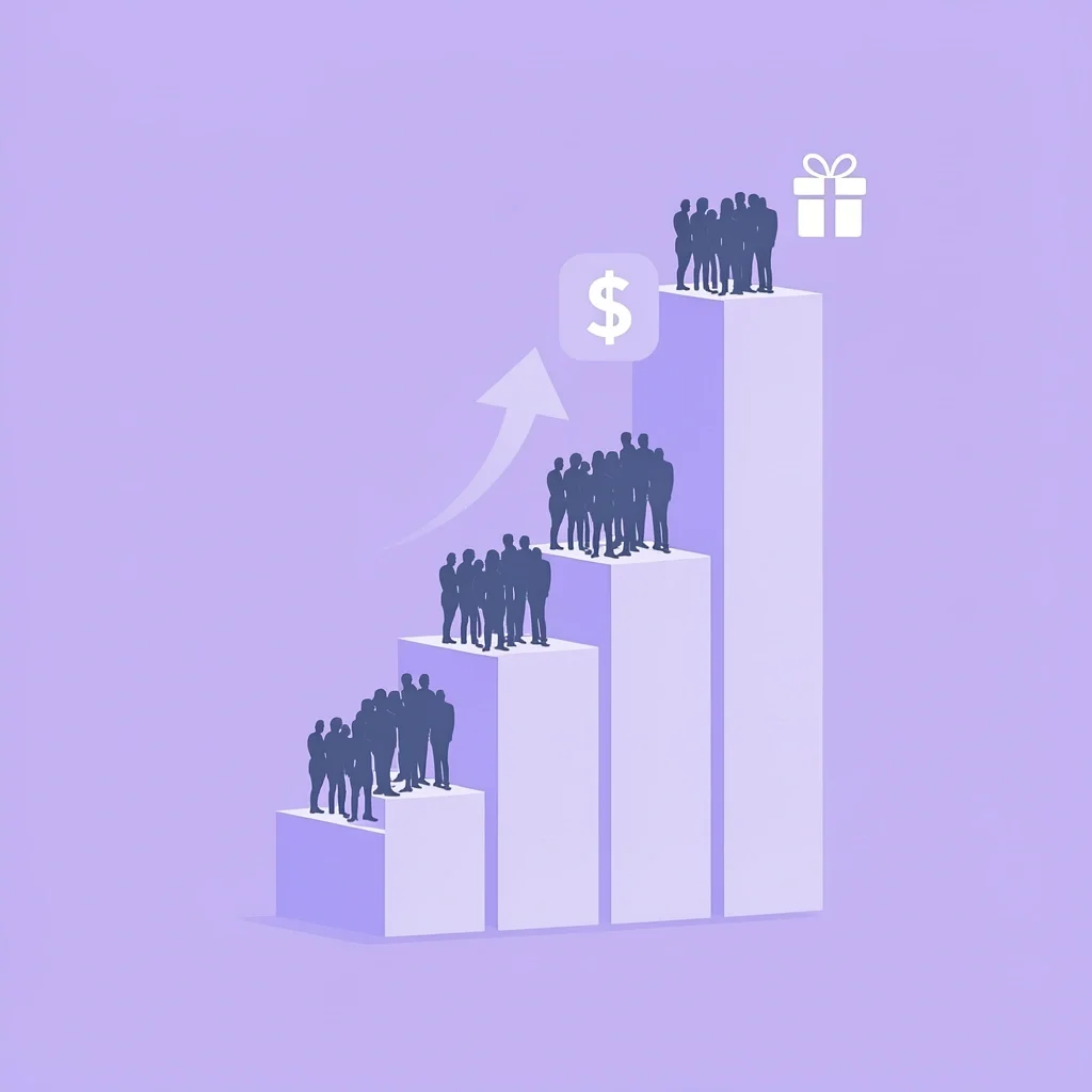 Relationship Tier Gift Strategy Illustration of three tiers of relationships with ascending figures and varying gift and budget icons