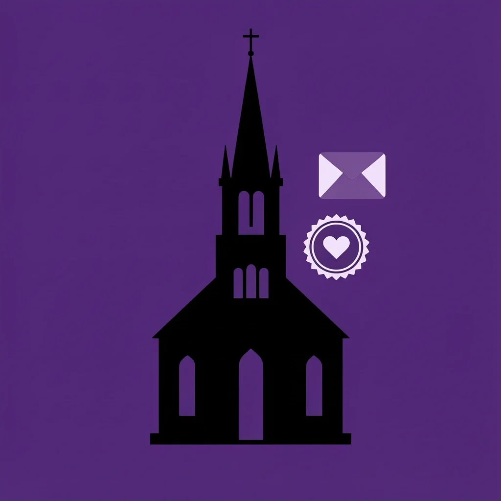 Church silhouette with donation envelope and coin illustrating typical donation for religious officiant