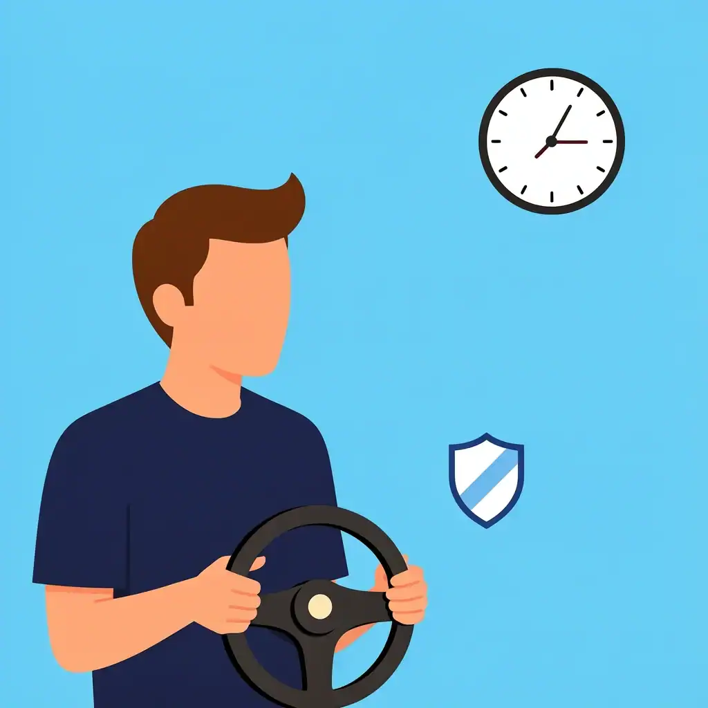 Restore Control Key to Avoid Burnout A faceless person holding a steering wheel with a clock showing one hour blocked off, symbolizing restoring control and setting boundaries