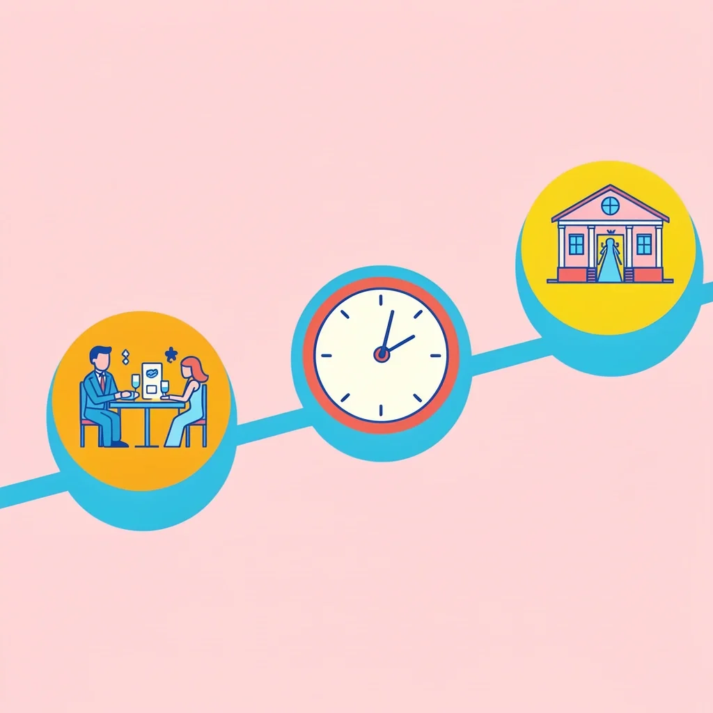 Schedule Rehearsal Right Timeline with clock and venue icon for scheduling wedding rehearsal