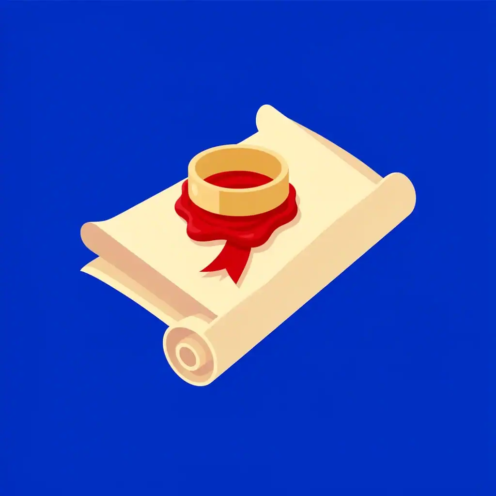 Open scroll with red wax seal and engagement ring representing biblical betrothal as binding promise