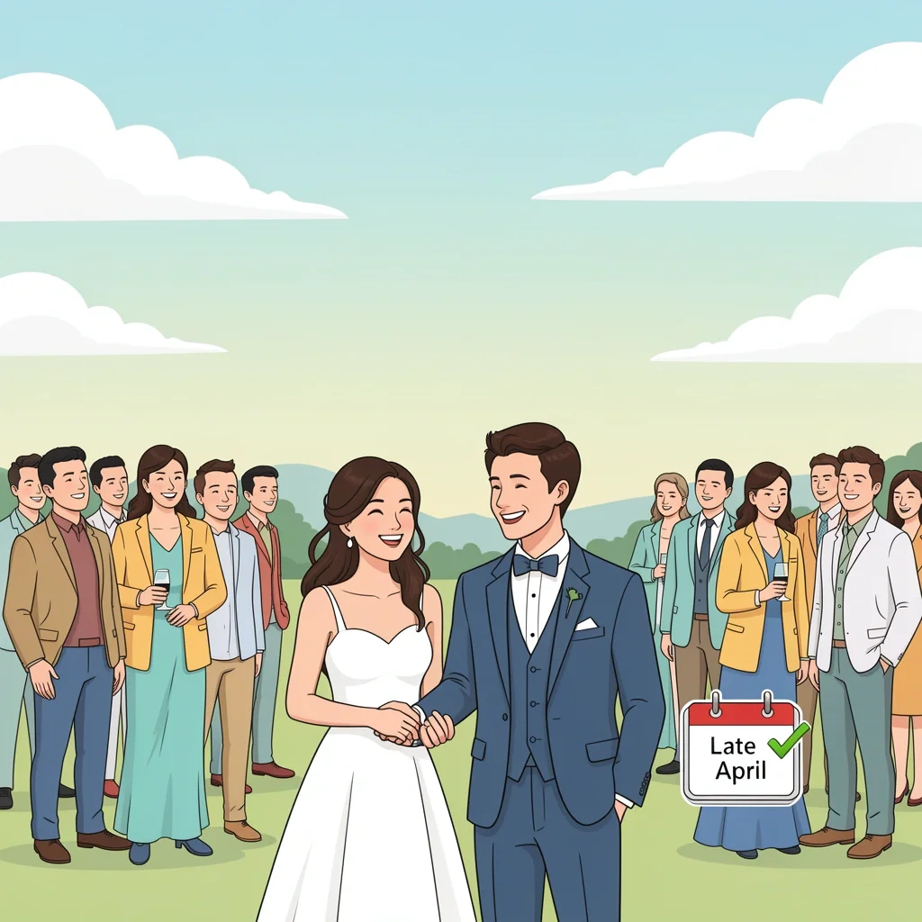 Off-Peak Wedding Weather Couple enjoying a pleasant outdoor wedding in shoulder season with mild weather