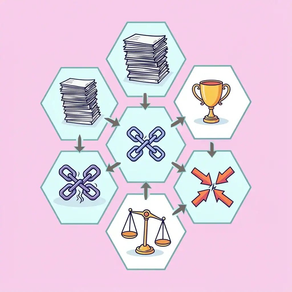 Six Root Causes of Burnout Diagram A hexagonal diagram with six icons representing the root causes of burnout: workload, control, reward, community, fairness, and values