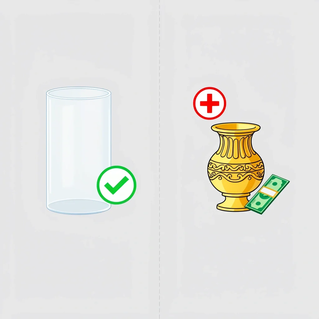 Included vs Extra Cost Wedding Vases Comparison of standard included vase versus upgraded gold-rimmed vase with cost symbol, illustrating hidden fees.