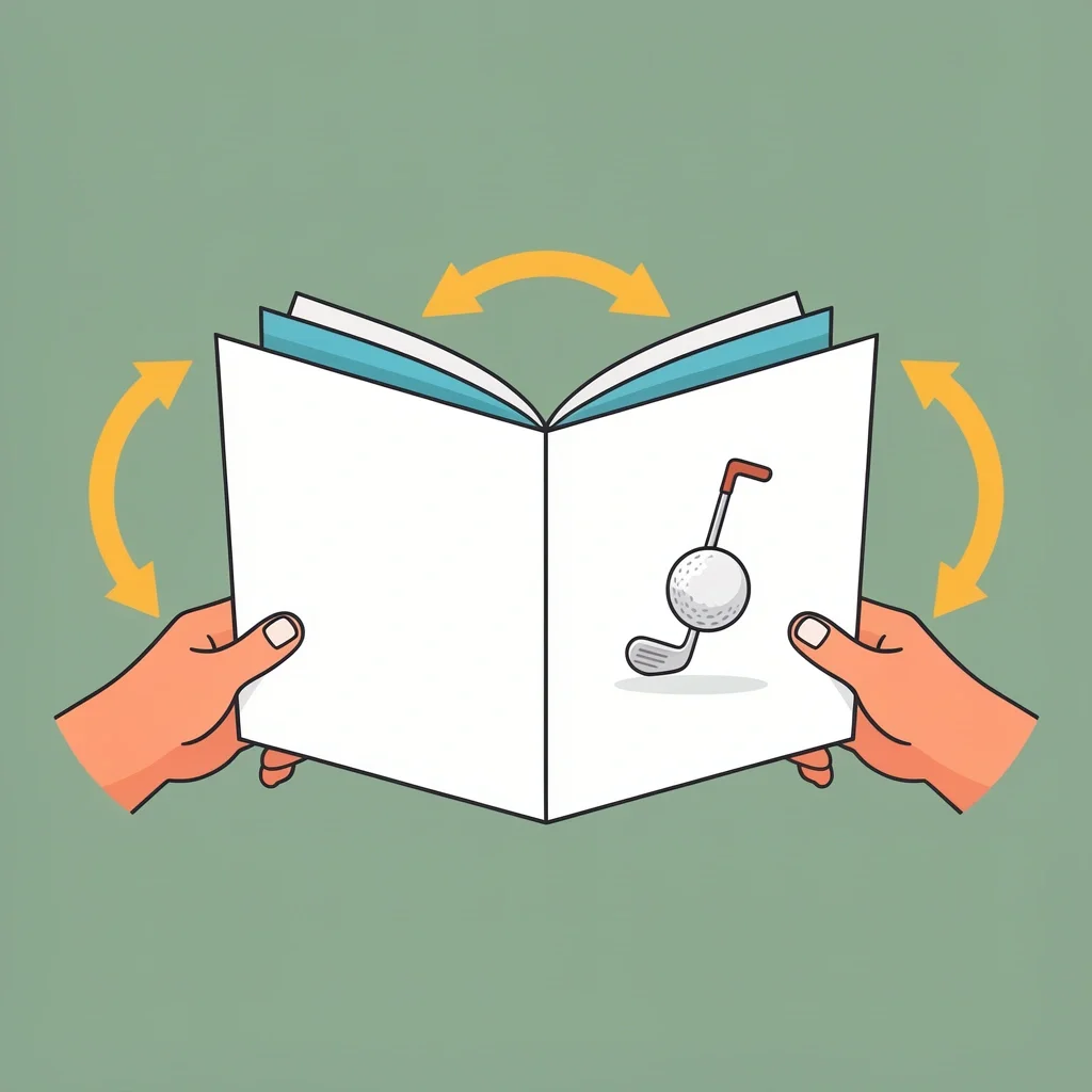Person holding a plain paper transforming into a colorful storybook with golf club icon