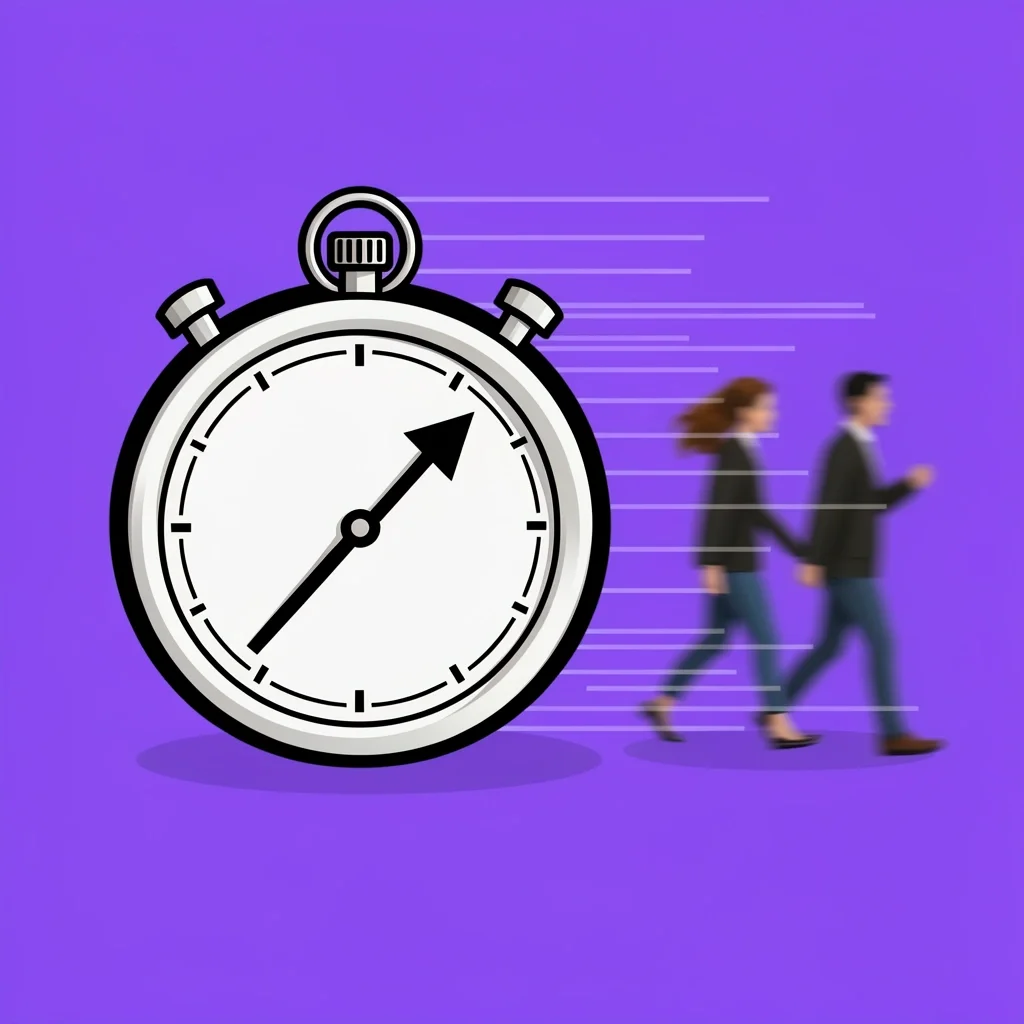 Stress Test Speed Run A stopwatch and a couple walking rapidly down an aisle with motion blur representing the stress test speed run.