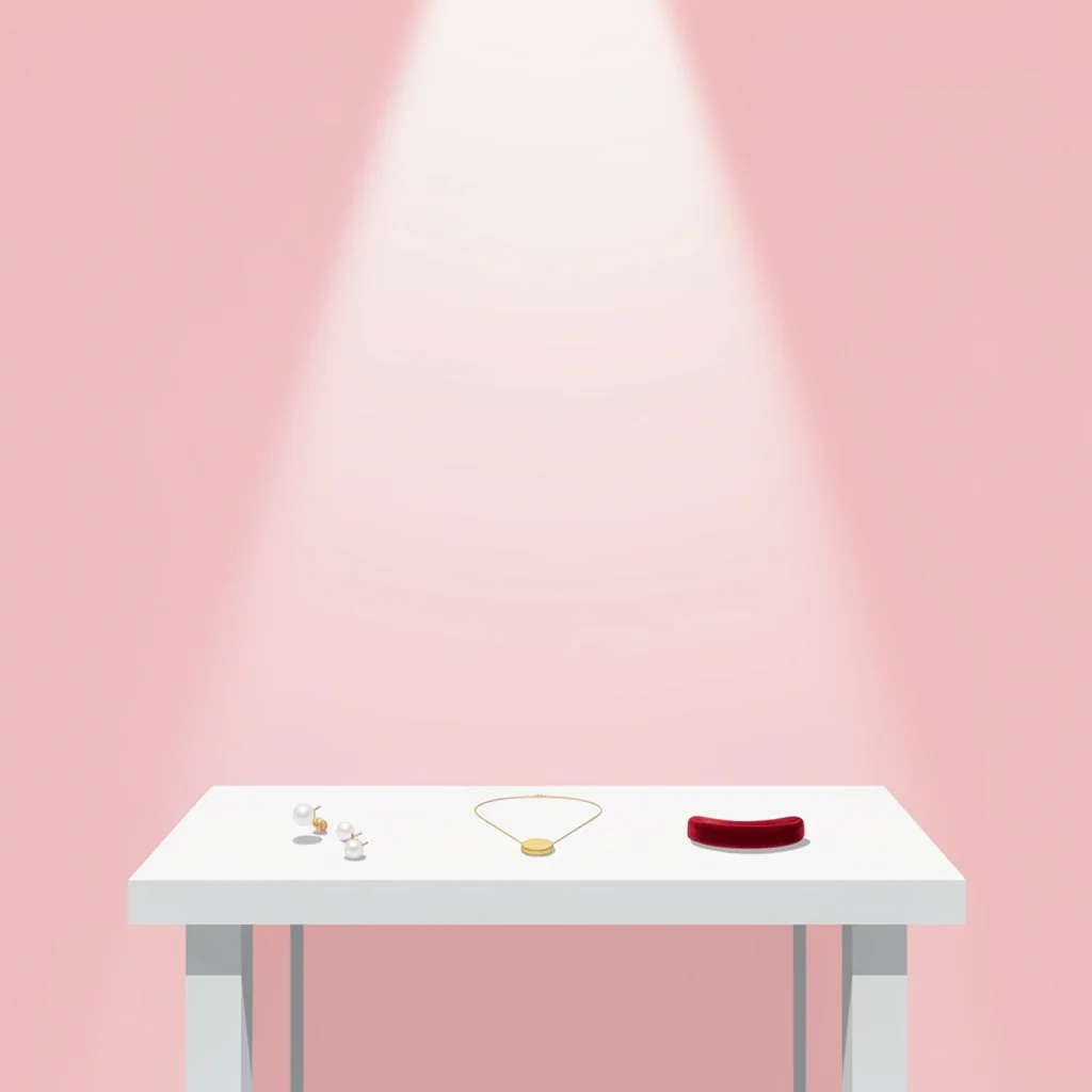 Essential Style Accessories for MOH Pearl stud earrings, gold pendant, and velvet barrette on a vanity table