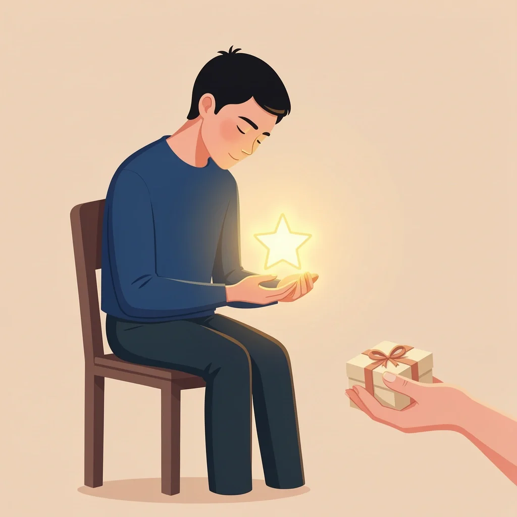 A person receiving a small glowing gift from a helping hand, symbolizing comfort and remembrance after baby loss.