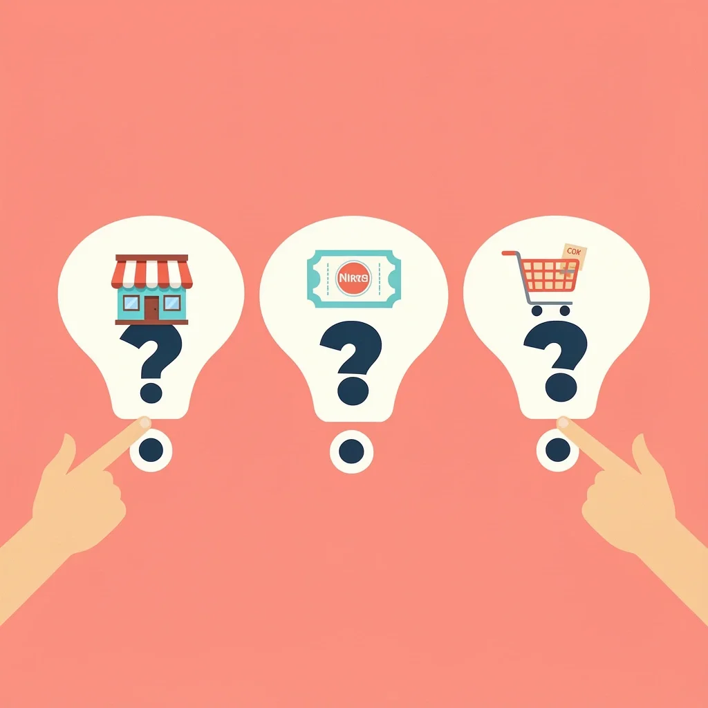 Three question marks with icons representing key wedding registry questions