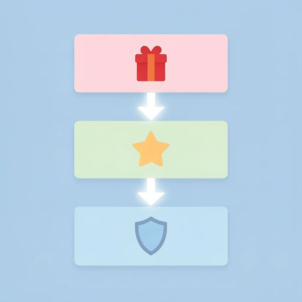 Three-Tier Christmas Budget System Illustration Three stacked colored rectangles with gift box, star, and shield icons representing the fixed needs, wants, and buffer layers of a holiday budget.