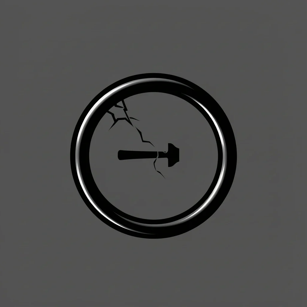 Tungsten Ring Scratch Resistance A black tungsten wedding band on a charcoal background with a cracked hammer icon.