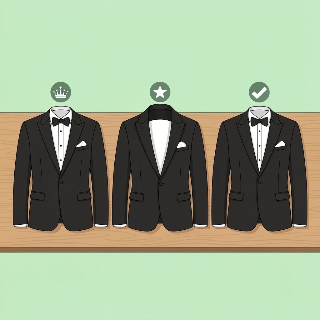 Best Tuxedo Lapel Styles for Church Ceremonies Three tuxedo jacket lapel styles for church weddings: peak, shawl, and notched