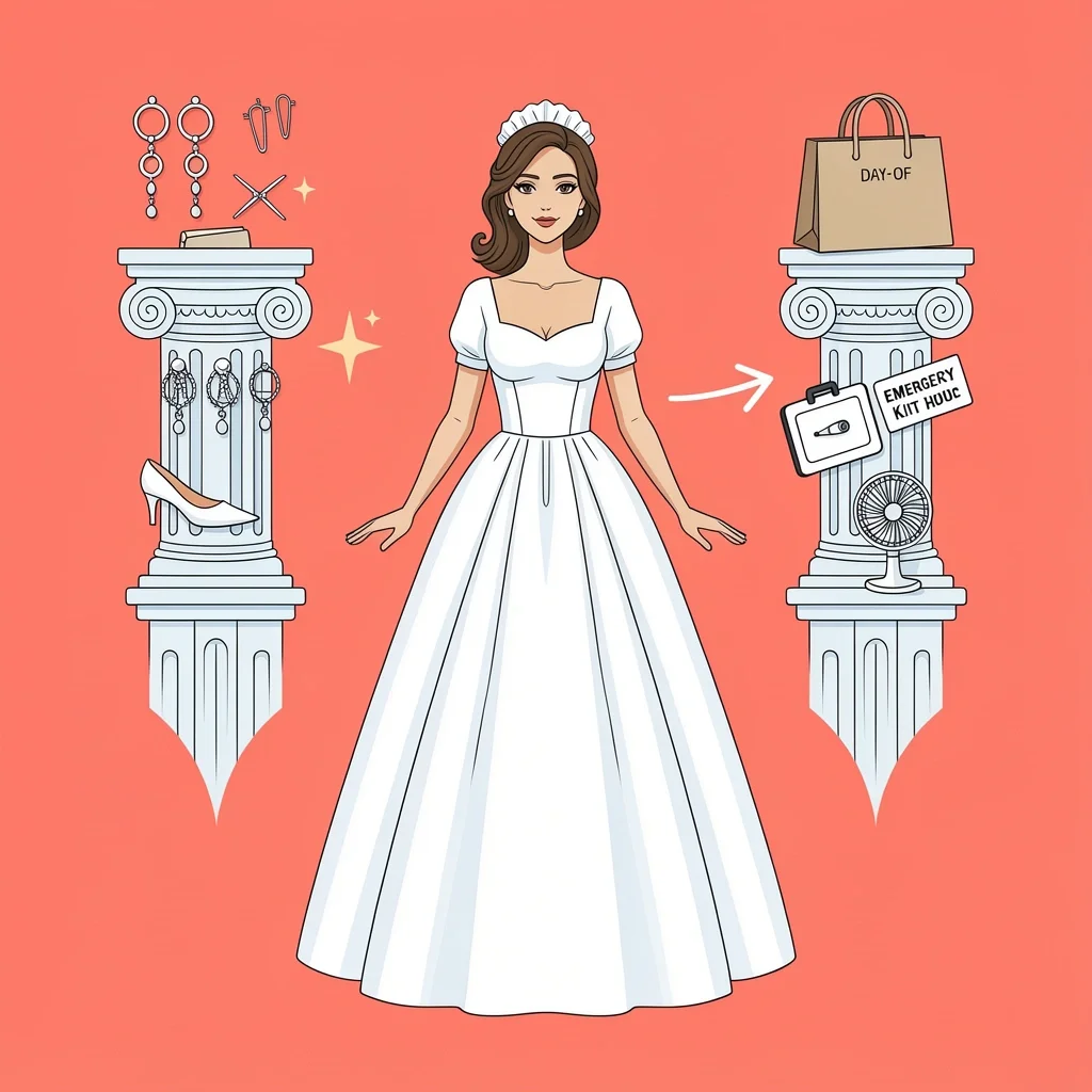 Dual Role of MOH Accessories Maid of honor flanked by style accessories on left and utility accessories on right
