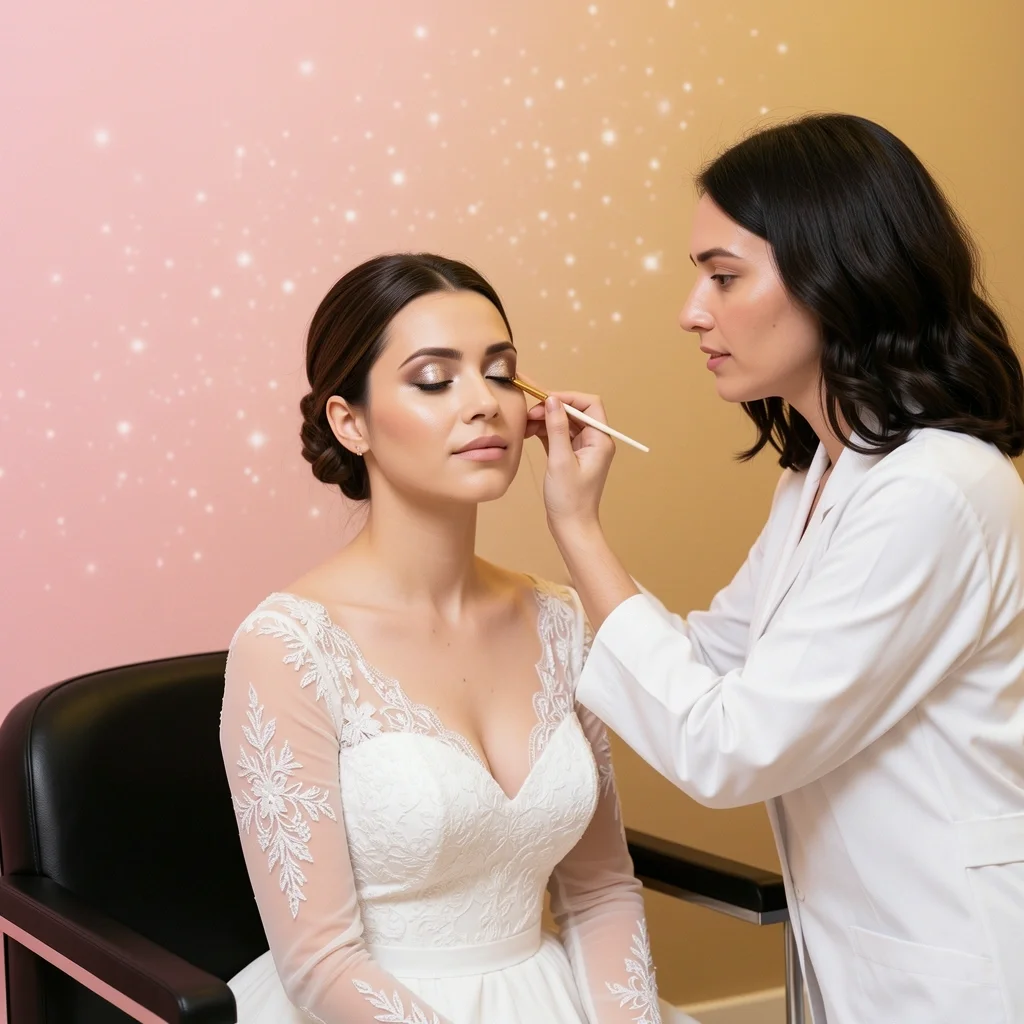 Bride getting wedding makeup done by a professional artist at Ulta Beauty salon