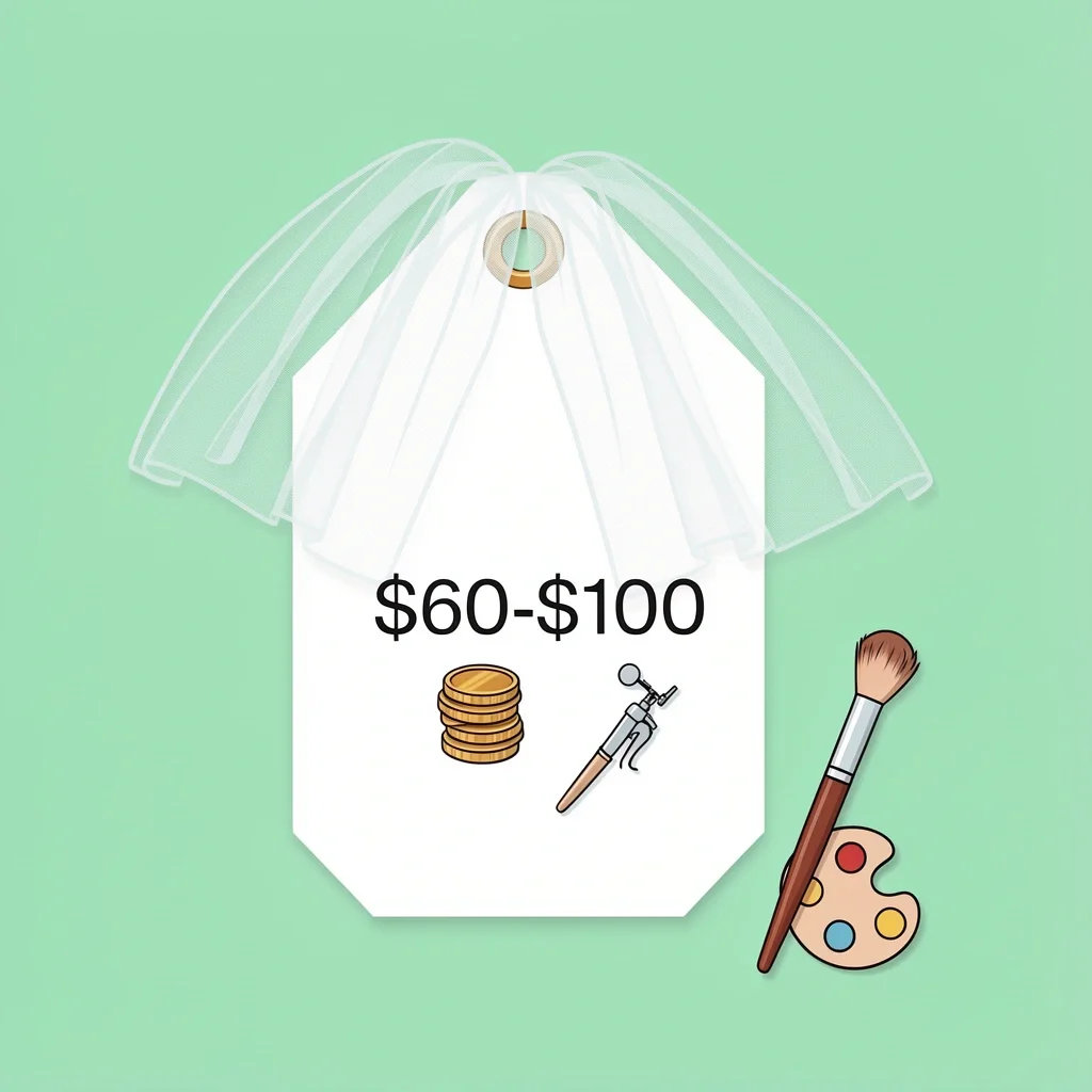 Symbolic representation of Ulta bridal makeup cost with coins and airbrush icon