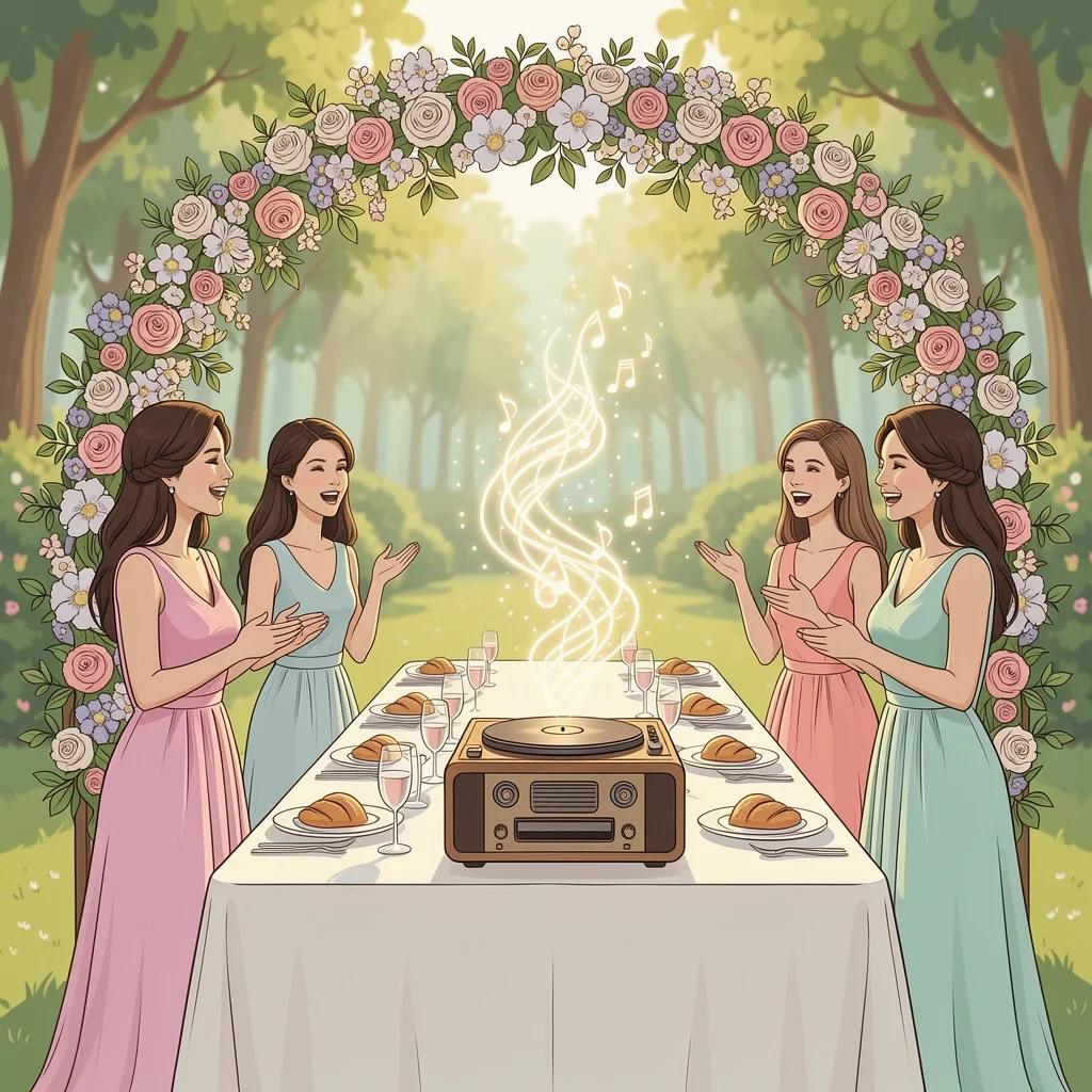 Wedding Shower Setting Music Selection Matching music to wedding shower setting with garden brunch and music notes