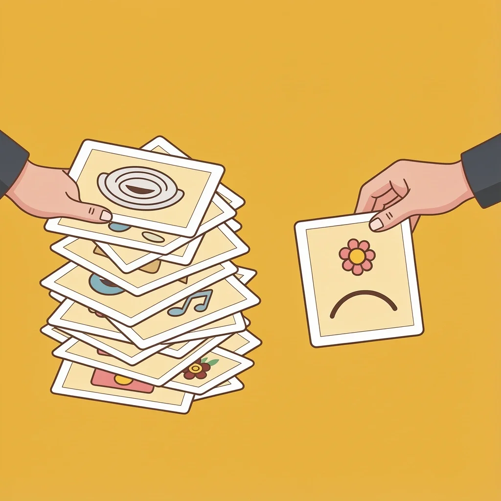 Hands sorting wedding priority cards into high-value and low-value piles.
