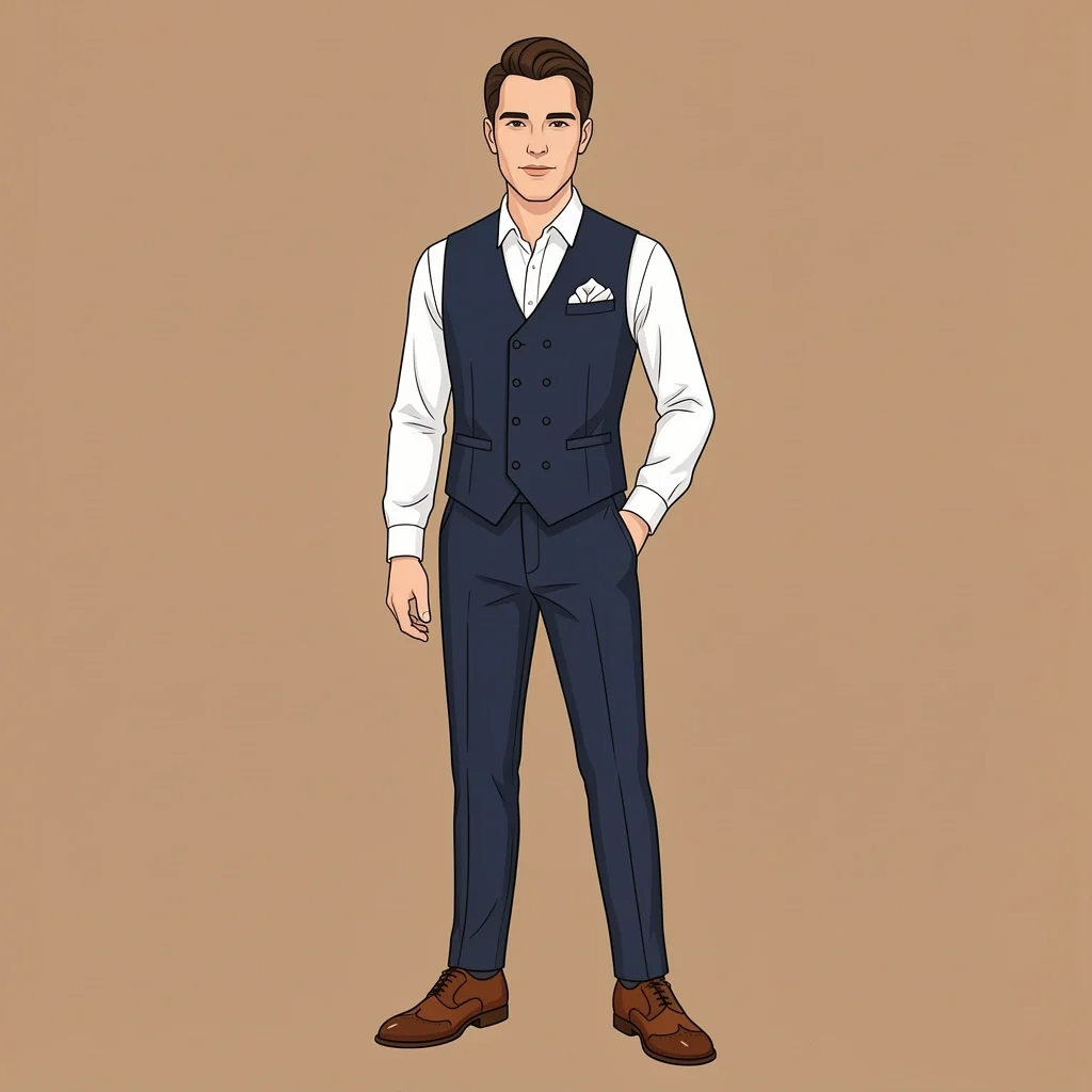 Man wearing a tailored vest instead of a blazer for a semi-formal wedding