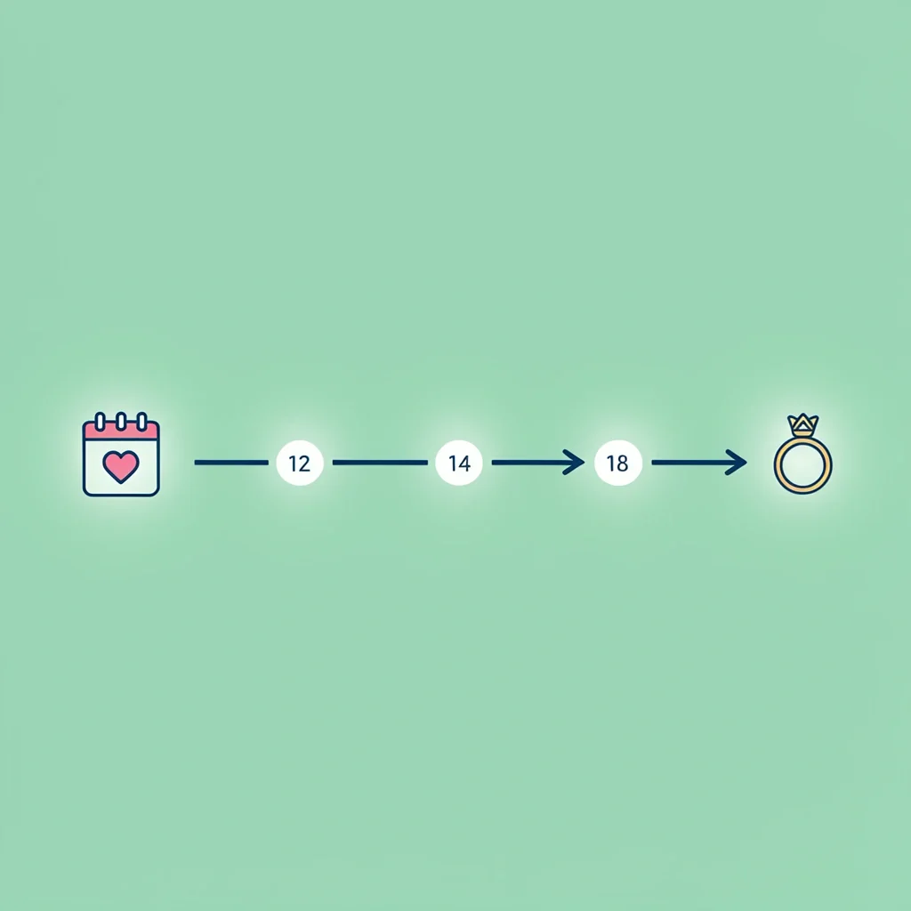 Illustration of a wedding booking timeline from 12 to 18 months with calendar and ring icons