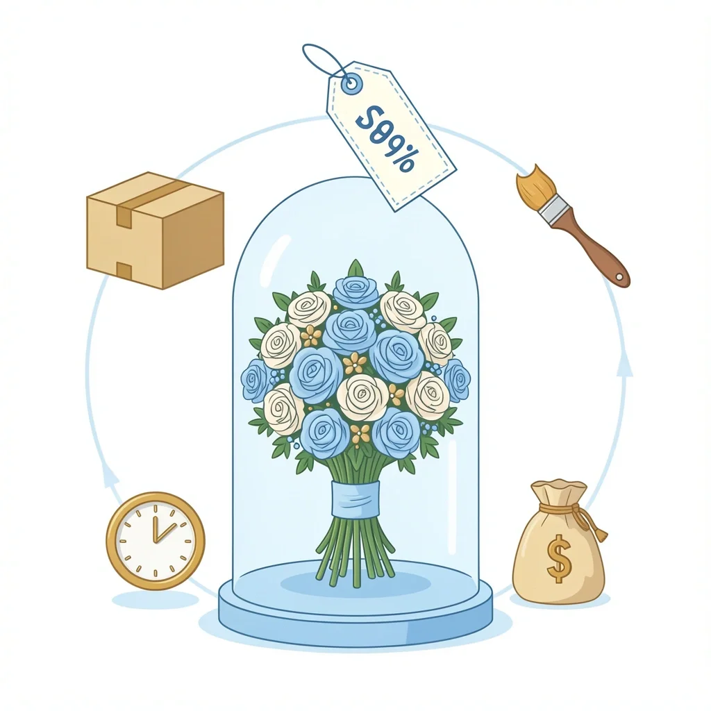 Wedding bouquet preservation costs with hidden fees represented by icons