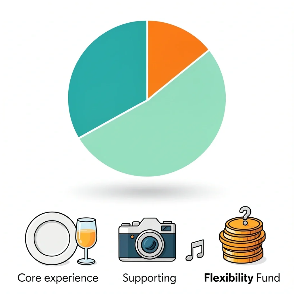 Pie chart with three segments for core experience, supporting elements, and flexibility fund.