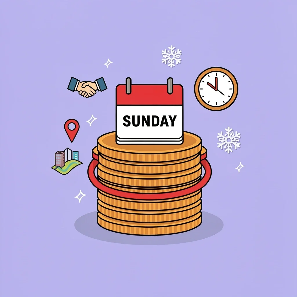 Rubber band stretching over coins with calendar clock map pin and snowflake icons