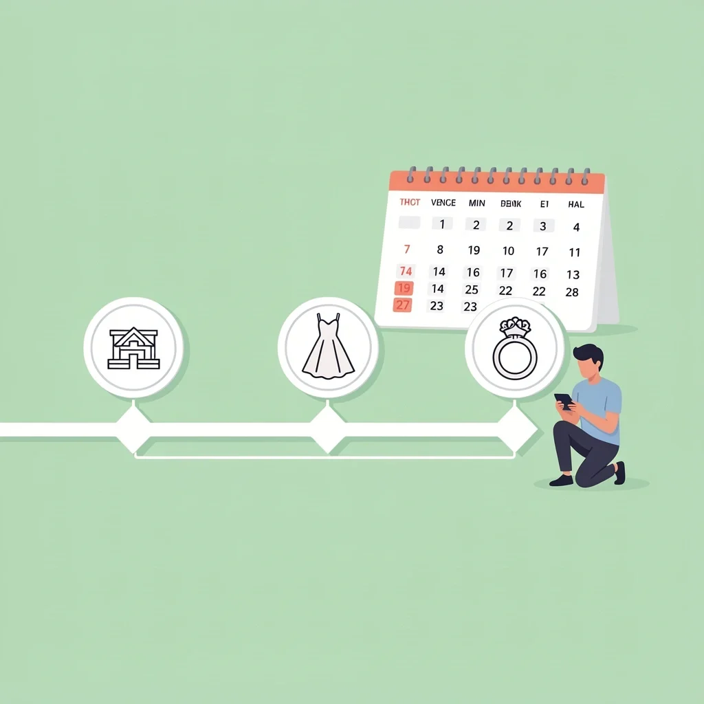 Timeline with three milestones and a calendar for wedding party communication cadence