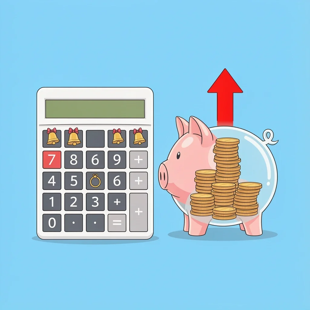 Calculator piggy bank illustration showing hidden cost increases for wedding venues
