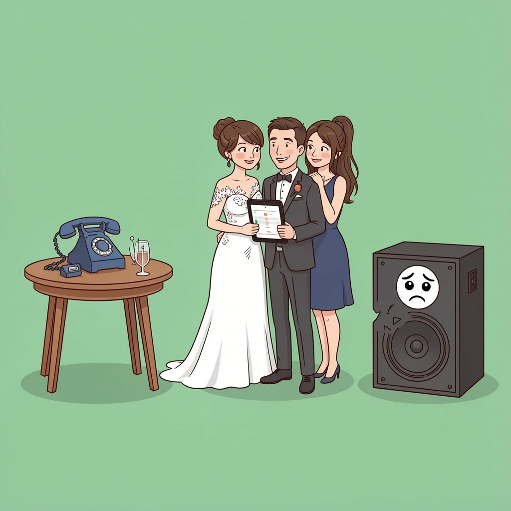 Three common wedding DIY music disasters: phone ringing, guest changing playlist, broken speaker