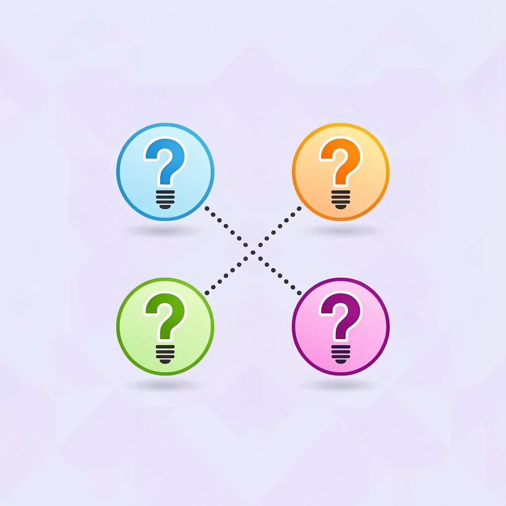 Wedding FAQ Interface with question mark and lightbulb icons representing frequently asked wedding questions