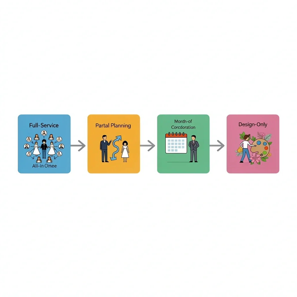 Vector of four wedding planner service tiers with icons