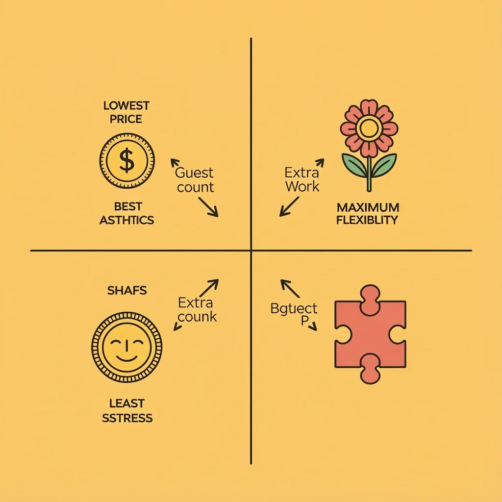 Four quadrant grid with priority and trade-off icons for choosing a wedding venue