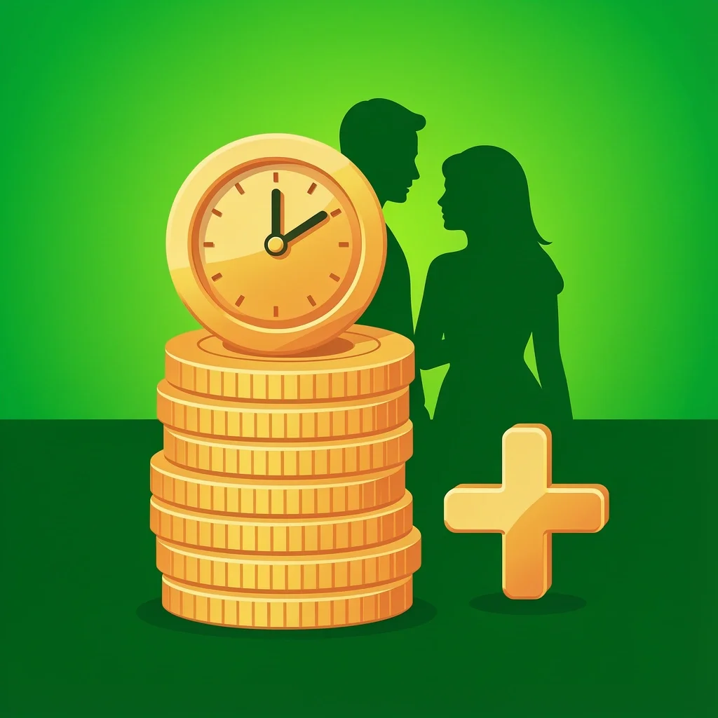 Cost of Extra Hour Stack of coins with a clock icon representing the cost of each extra hour at a wedding reception.